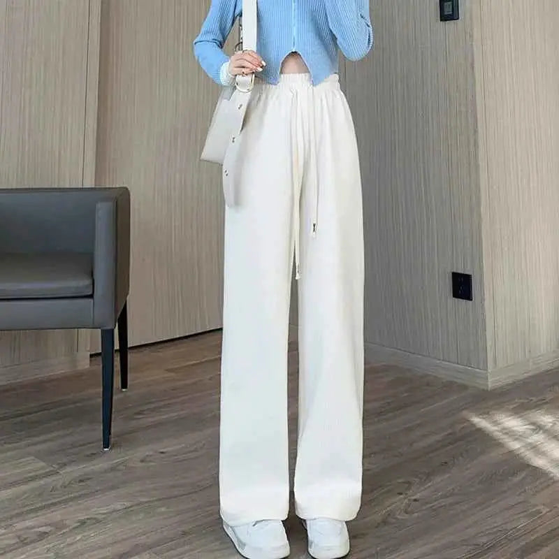 2024 Casual Women High Waist Wide Leg Thickened Long Pants for Autumn and Winter Trousers