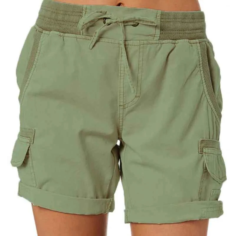 Womens Cargo Shorts High Waisted Elastic Waist Cotton Blend Casual Summer Bottoms Lightweight Breathable Everyday Wear