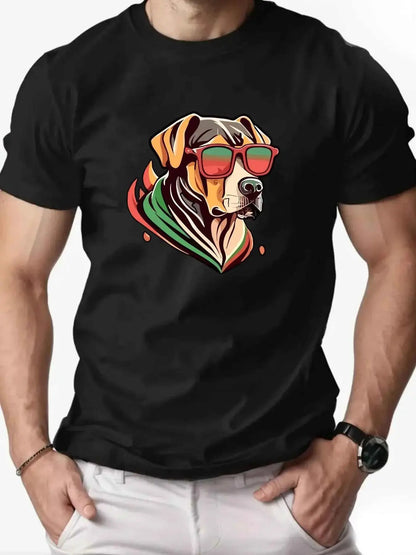 Men's Colorful Puppy Pattern Graphic Tee Breathable Oversized Summer Round Neck Hip Hop Style Premium Quality Cotton