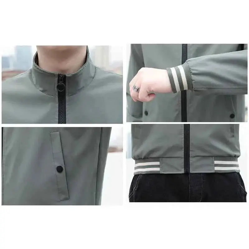 BROWON Men Spring and Autumn Fashion Jacket Long Sleeve Regular Fit Solid Bomber Jacket for Daily Casual Wear