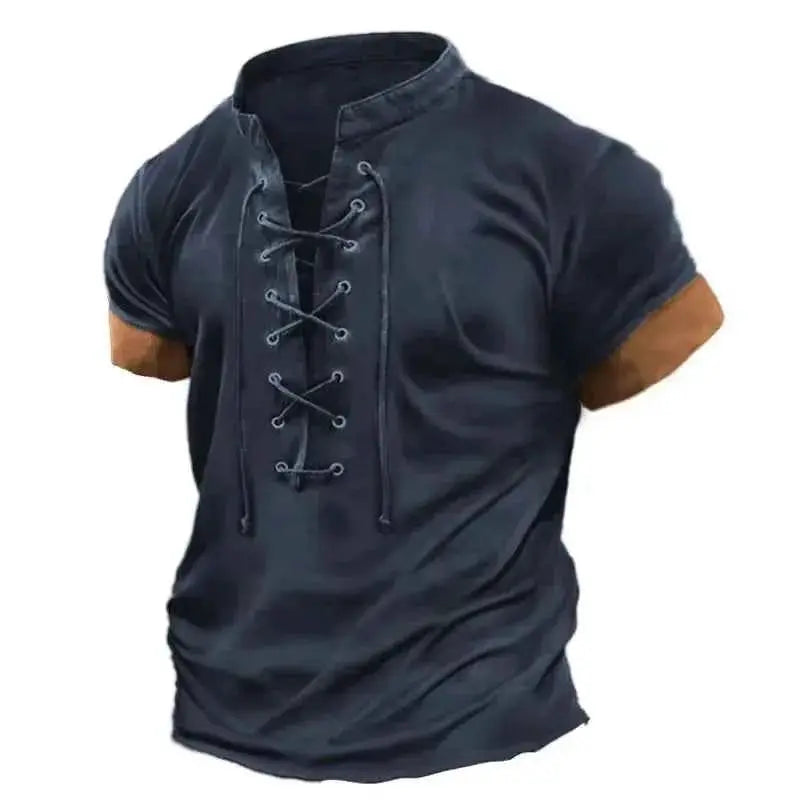 Men's Oversized T Shirt Summer Vintage Casual Lace Up Short Sleeved Tee Business Casual Soft Y2K Top