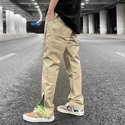Streetwear Patchwork Cargo Pants Men Cashew Flower Print Y2K Hip Hop Slim Fit with Side Zip Pockets