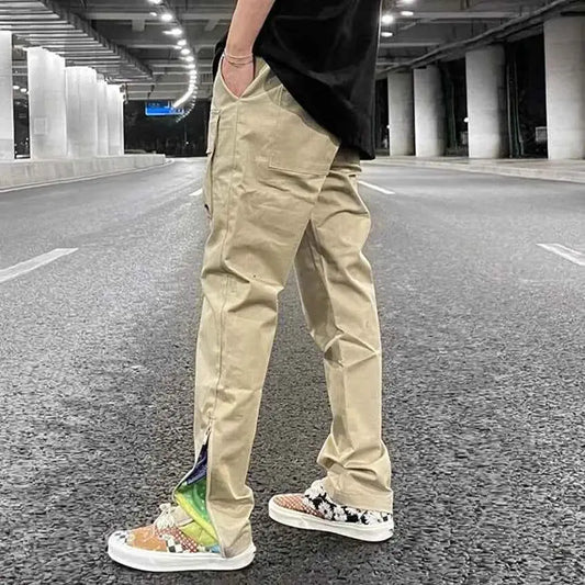Streetwear Patchwork Cargo Pants Men Cashew Flower Print Y2K Hip Hop Slim Fit with Side Zip Pockets