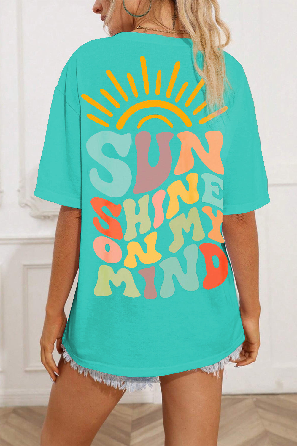 Mint green Sunshine On My Mind graphic tee unisex streetwear Y2K style front view TeenStylo