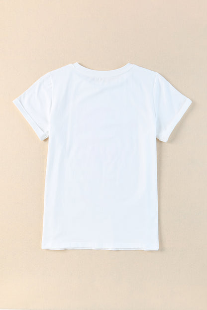 White rhinestone Howdy graphic tee with Western glam design, unisex streetwear style – TeenStylo