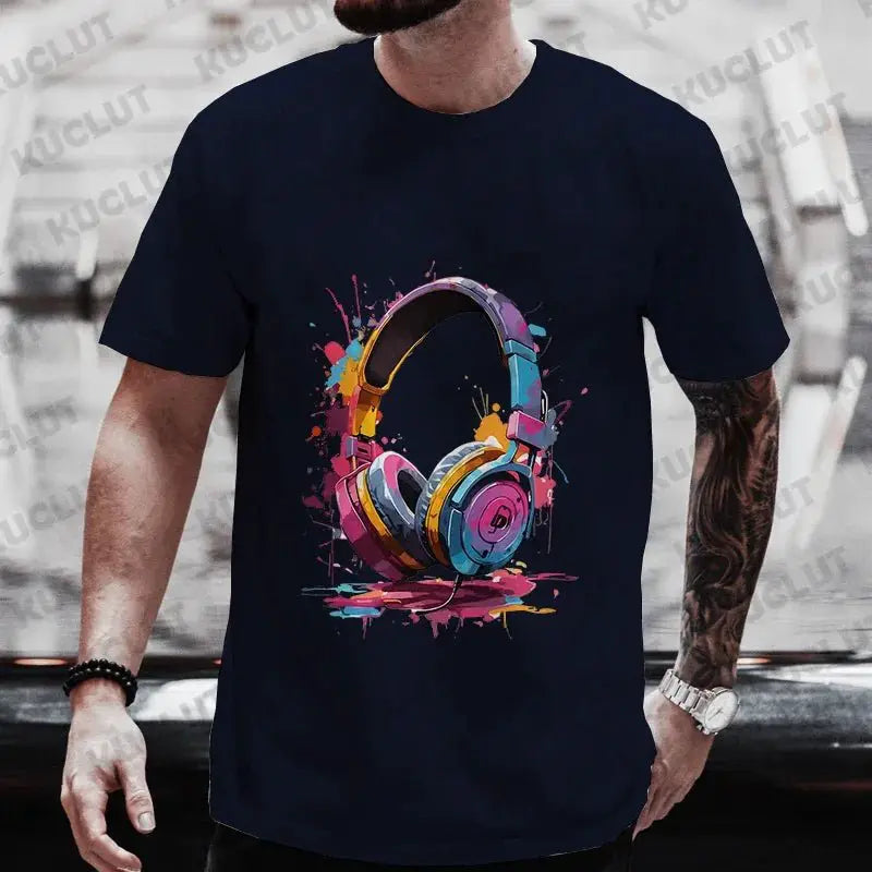 Men's Oversized Hip Hop Graphic Tee Melting Headset Print Casual Streetwear T Shirt | TeenStylo - TeenStylo
