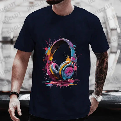 Men's Oversized Hip Hop Graphic Tee Melting Headset Print Casual Streetwear T Shirt | TeenStylo - TeenStylo