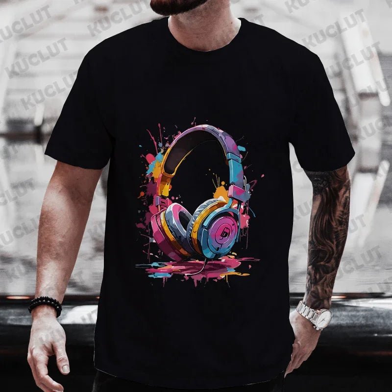 Men's Oversized Hip Hop Graphic Tee Melting Headset Print Casual Streetwear T Shirt | TeenStylo - TeenStylo