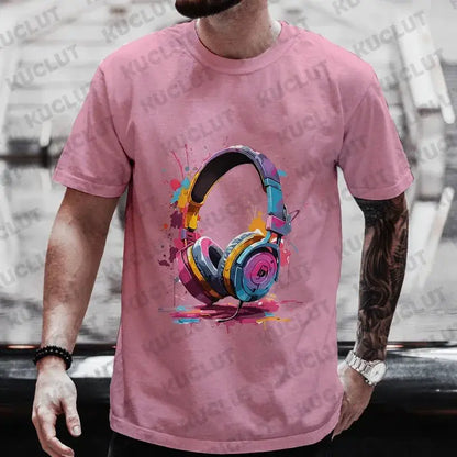 Men's Oversized Hip Hop Graphic Tee Melting Headset Print Casual Streetwear T Shirt | TeenStylo - TeenStylo