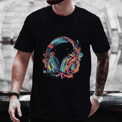 Men's Oversized Hip Hop Graphic Tee Melting Headset Print Casual Streetwear T Shirt | TeenStylo - TeenStylo