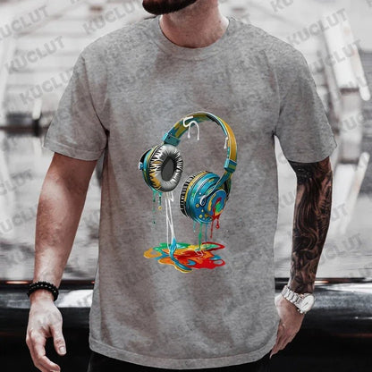 Men's Oversized Hip Hop Graphic Tee Melting Headset Print Casual Streetwear T Shirt | TeenStylo - TeenStylo