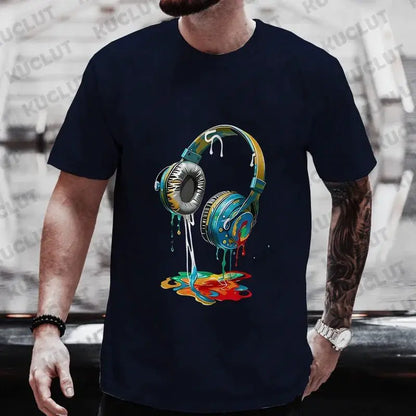 Men's Oversized Hip Hop Graphic Tee Melting Headset Print Casual Streetwear T Shirt | TeenStylo - TeenStylo