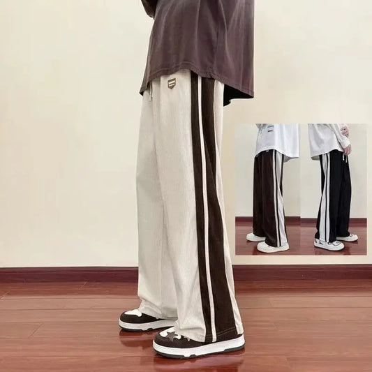 Men's Side Striped Corduroy Pants Baggy Straight Leg Streetwear Vintage | TeenStylo - TeenStylo