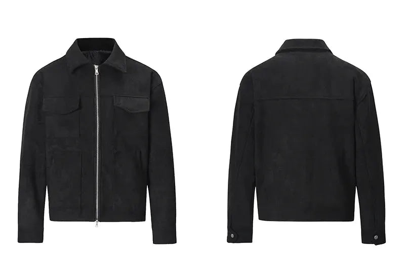 Men's Suede Bomber Jacket Streetwear Harajuku Vintage Cargo Pocket Outerwear | TeenStylo - TeenStylo
