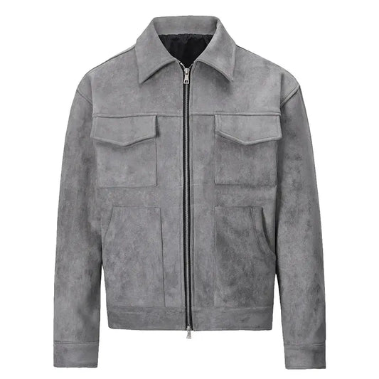 Men's Suede Bomber Jacket Streetwear Harajuku Vintage Cargo Pocket Outerwear | TeenStylo - TeenStylo