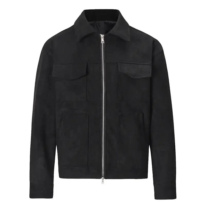 Men's Suede Bomber Jacket Streetwear Harajuku Vintage Cargo Pocket Outerwear | TeenStylo - TeenStylo