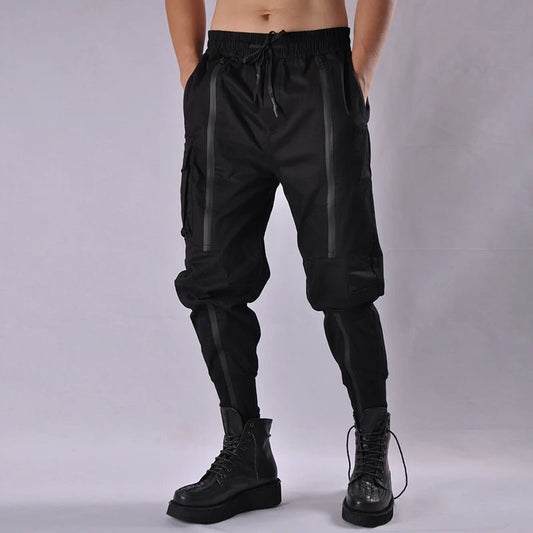 Men's Tactical Cargo Joggers Black Elastic Waist Zipper Design Techwear Streetwear | TeenStylo - TeenStylo