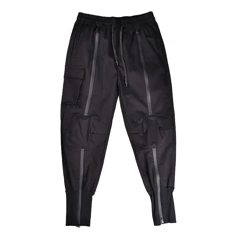 Men's Tactical Cargo Joggers Black Elastic Waist Zipper Design Techwear Streetwear | TeenStylo - TeenStylo