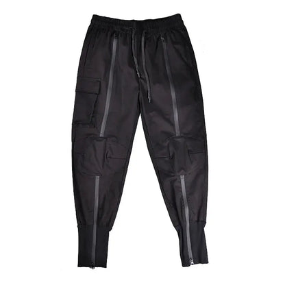 Men's Tactical Cargo Joggers Black Elastic Waist Zipper Design Techwear Streetwear | TeenStylo - TeenStylo