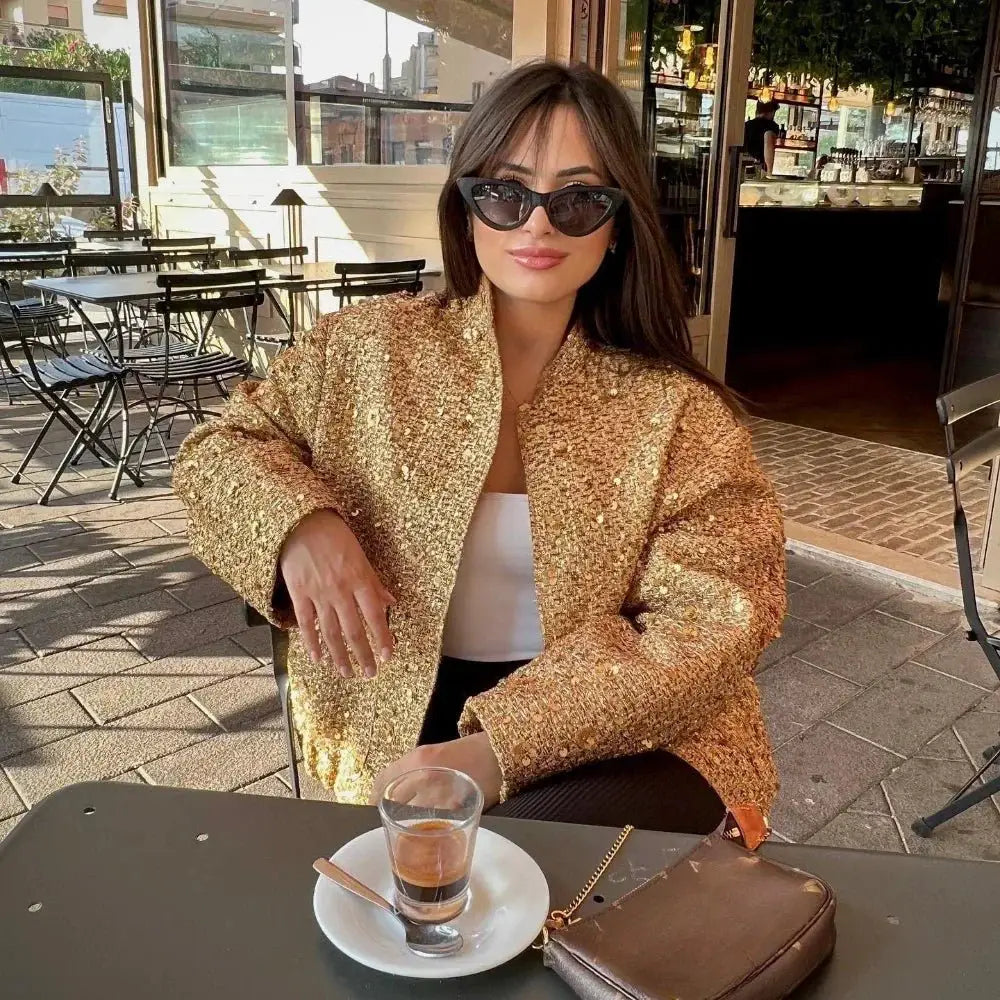 Sequin Glitter Women's Bomber Jacket In Multiple Colors Shimmering Partywear | TeenStylo - TeenStylo